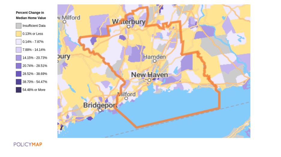 Change in Median Home Value by Neighborhood: New Haven, CT (2020)
